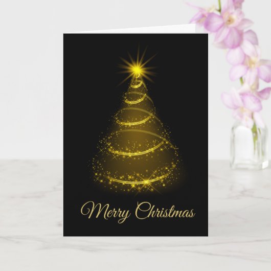 Minimalistischer Script Black & Gold Weihnachtsbau Karte (Orchidee)