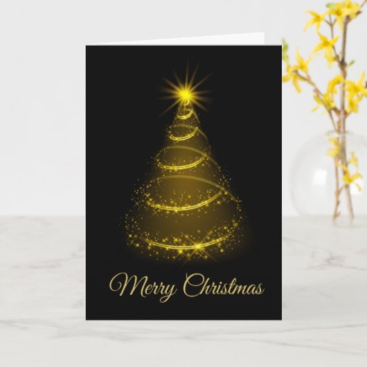 Minimalistischer Script Black & Gold Weihnachtsbau Karte (Gelbe Blume)