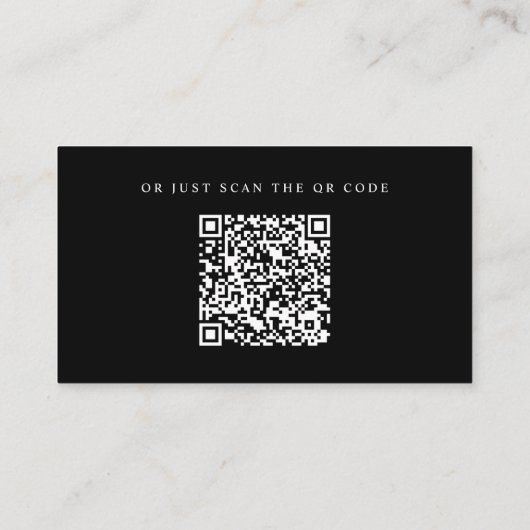 Minimalistischer Script-Hochzeitdetails QR-Code Begleitkarte (Rückseite)