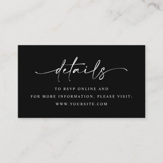 Minimalistischer Script-Hochzeitdetails QR-Code Begleitkarte (Vorderseite)