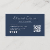 Minimalistischer Script Navy Blue QR Code Beruflic Visitenkarte (Vorderseite)