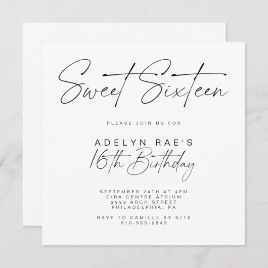 Minimalistischer sechzehnter Geburtstag Einladung (Vorne/Hinten)