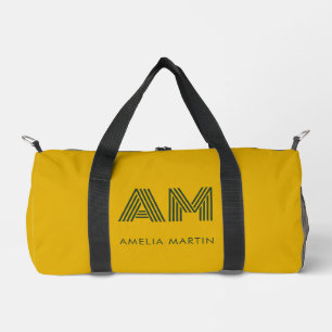 Minimalistischer Senf & Waldgrün Custom Monogramm Duffle Bag