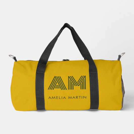 Minimalistischer Senf & Waldgrün Custom Monogramm Duffle Bag (Vorderseite)