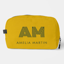 Minimalistischer Senf & Waldgrün Custom Monogramm Waschbeutel