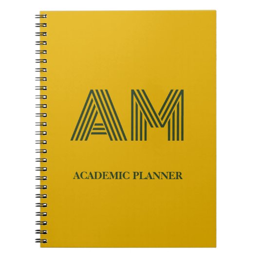 Minimalistischer Senfgelb- und Waldgrün-Monogramm Notizblock (Vorderseite)