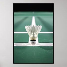 Minimalistischer Shuttlecock auf Badminton Court L Poster