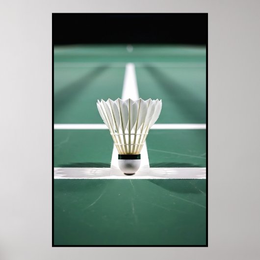 Minimalistischer Shuttlecock auf Badminton Court L Poster (Vorne)