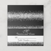 Minimalistischer Silber-Glitzer auf Schwarz Platzkarte (Außenseite Aufgefaltet)