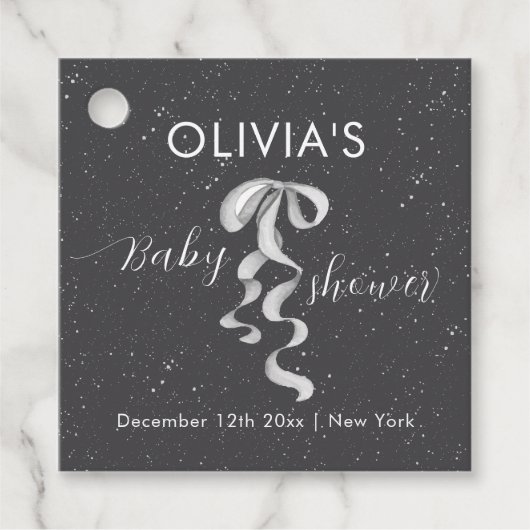 Minimalistischer silberner Bogen Winter-Schneebaby Geschenkanhänger (Vorderseite)