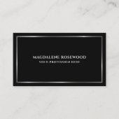 Minimalistischer Silberrahmen auf schwarz Visitenkarte (Vorderseite)