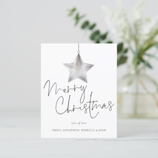 Minimalistischer Silver Star Frohe Weihnachtskarte (Stehend Vorderseite)