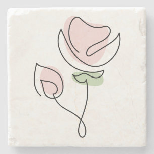 Minimalistischer Single Line Art Blume Steinuntersetzer