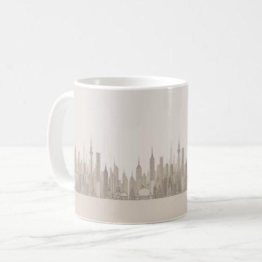 Minimalistischer Skyline Single Line Art Kaffeetasse (Vorderseite Links)