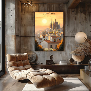 Minimalistischer Skyline von Barcelona – Sanfte Tö Poster