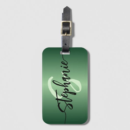 Minimalistischer Smaragdgrüner Metallic Name und A Gepäckanhänger (Vorderseite Vertikal)