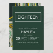 Minimalistischer Smarald Green und Gold 18. Geburt Einladung (Vorne/Hinten)