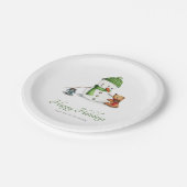Minimalistischer Snowman Bär und Hundeweihnachtsfa Pappteller (Schrägansicht)