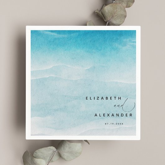 Minimalistischer Sommer Blue Ocean Beach Hochzeit Serviette