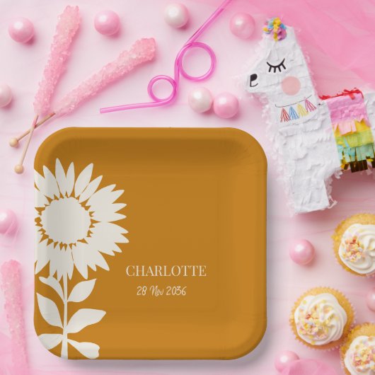 Minimalistischer Sonnenblumen-Individuelle Name Ge Pappteller (Party)