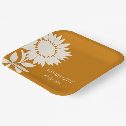 Minimalistischer Sonnenblumen-Individuelle Name Ge Pappteller (Gewinkelt)