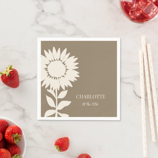 Minimalistischer Sonnenblumen-Individuelle Name Ge Serviette (Beispiel)