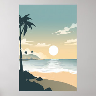 Minimalistischer Sonnenuntergang am Strand von Tro Poster