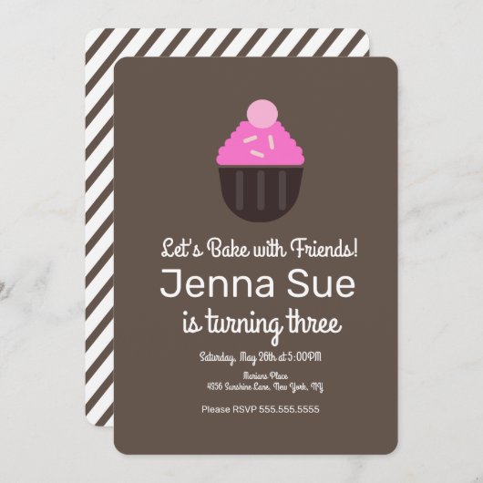 Minimalistischer Sprinkle Cupcake zum Geburtstag Einladung (Vorne/Hinten)