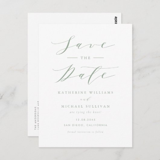 Minimalistischer SQL-QR-Code für Sage Green Save t Postkarte (Vorne/Hinten)