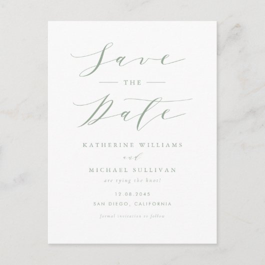 Minimalistischer SQL-QR-Code für Sage Green Save t Postkarte (Vorderseite)