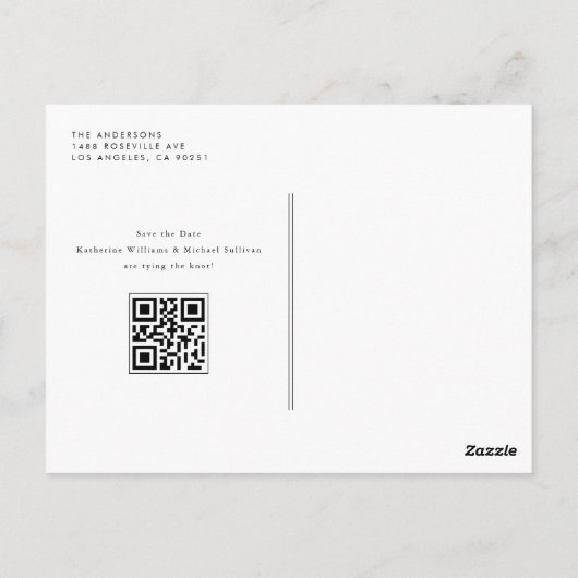 Minimalistischer SQL-QR-Code Save the Date Postkarte (Rückseite)