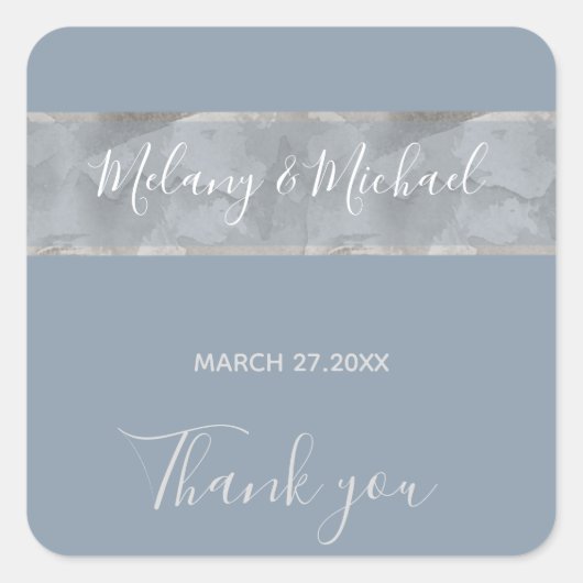 Minimalistischer staubblauer Wasserfarbenstreifen Quadratischer Aufkleber (Vorderseite)