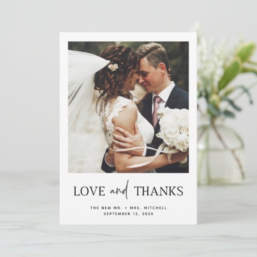 Minimalistischer Stil | Ein Foto Hochzeit Dankeskarte (Stehend Vorderseite)