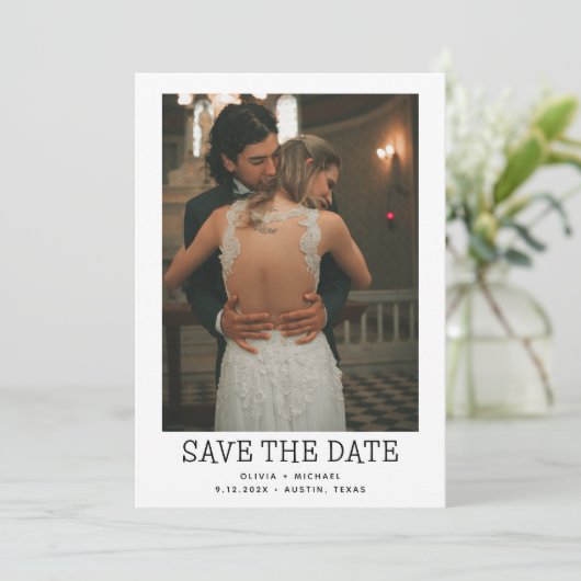 Minimalistischer Stil | Ein Foto Save the Date (Stehend Vorderseite)