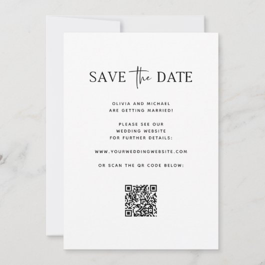 Minimalistischer Stil | Ein Foto und QR-Code Save The Date (Rückseite)