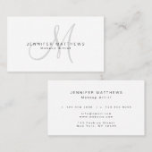 Minimalistischer stilvoller grauer Monogramm-Name Visitenkarte (Vorne/Hinten)