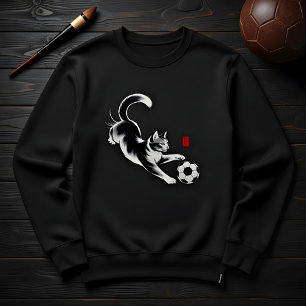 Minimalistischer Sumi-e-Fußball-Katze-Einzigartige Sweatshirt