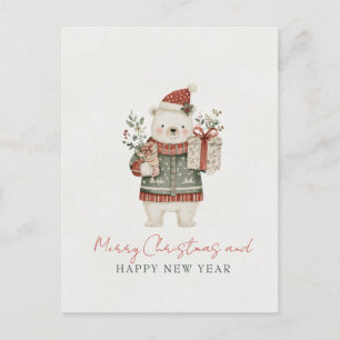 Minimalistischer süßer Eisbär Weihnachten Postkarte