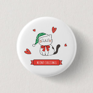 Minimalistischer süßer Santa-Kitty-Katz-Weihnachte Button