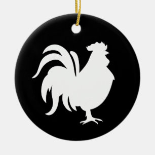 Minimalistischer süßer weißer Glückshahn Keramik Ornament