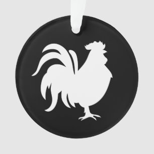 Minimalistischer süßer weißer Glückshahn     Ornament