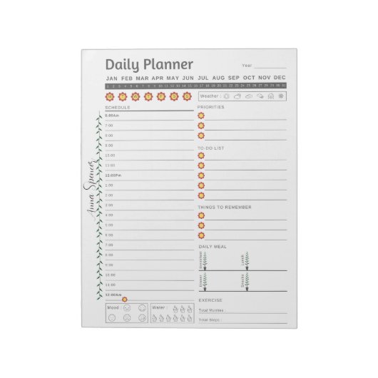 Minimalistischer Tagesplaner - Anpassbarer Name Notizblock (Rotiert)