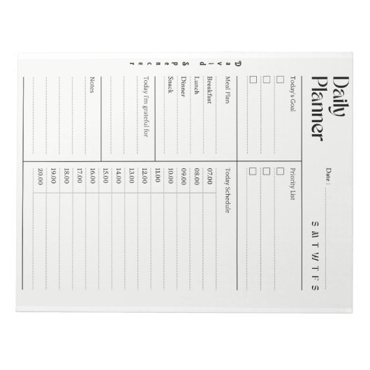 Minimalistischer Tagesplaner Notizblock (Vorderseite)