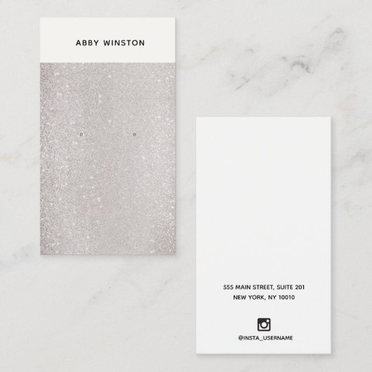 Minimalistischer Taupe-Glitzer-Ohrring Visitenkarte (Vorne/Hinten)