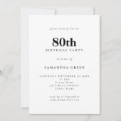 Minimalistischer Text beliebige Farbe 80. Geburtst Einladung (Vorderseite)