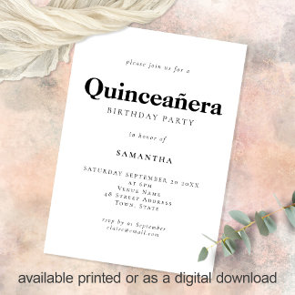 Minimalistischer Text beliebiger Farbe Quinceañera Einladung