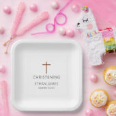 Minimalistischer Text Einfaches Cross Christening Pappteller (Party)