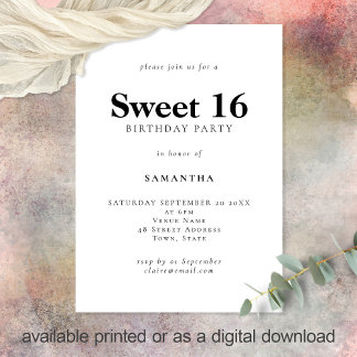 Minimalistischer Text Farbe Sweet 16 Geburtstagspa Einladung