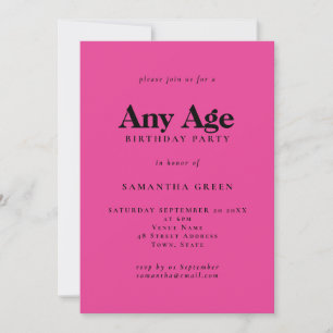 Minimalistischer Text in jedem Alter Hot Pink Gebu Einladung