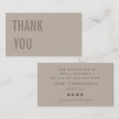 Minimalistischer Text Kraft Paper Danke & Rabatt Visitenkarte (Vorne/Hinten)